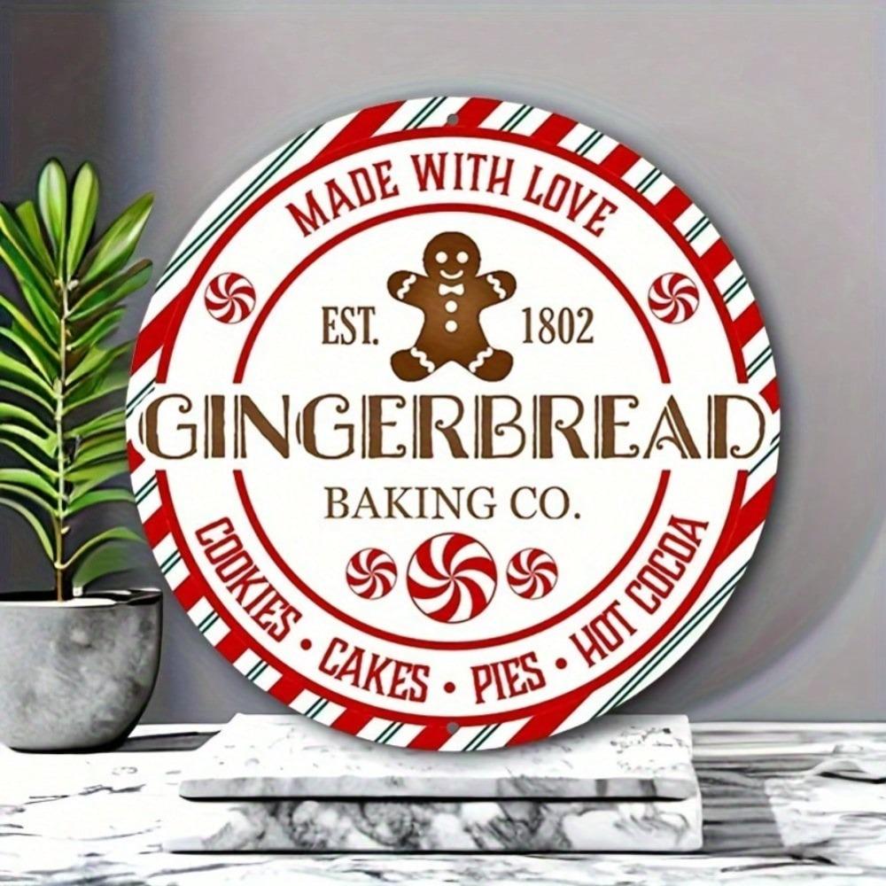 Gingerbread Bakery Round Aluminum Wreath Wall Art 8 Inch Kitchen Decor