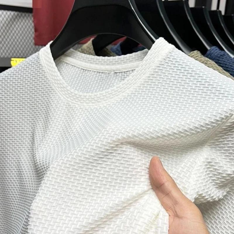 

High-Quality Men s Waffle Knit T-Shirt Breathable Short Sleeve Casual & Leisure Top 4XL білий