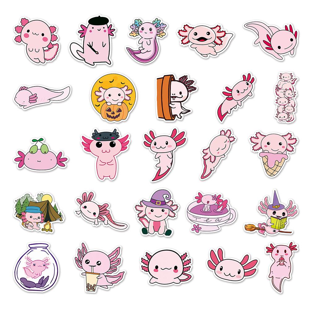 10/30/50pcs Funny Cute Pink Animal Axolotl Stickers Cartoon Decoration Decal Toy DIY Motorcycle Helmet Car Graffiti Sticker Pack