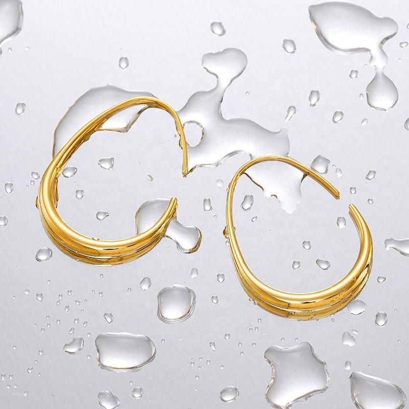 CARLIDANA Glossy Minimalist Water Drop Design Hoop Earrings Stainless Steel Gold Plated Jewelry Vintage Elegant Style For Women