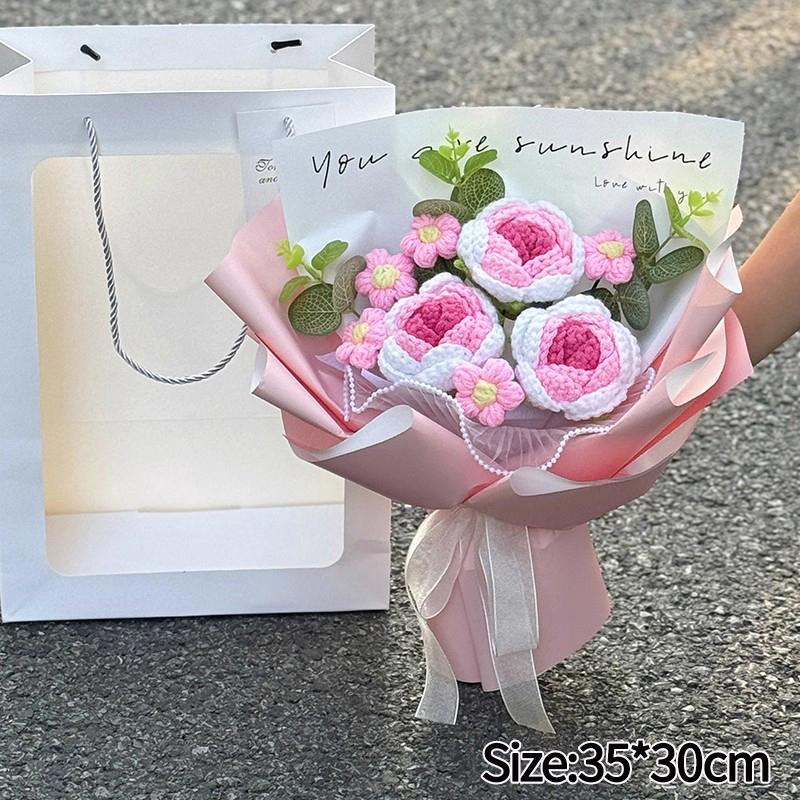 Artificial Flower Crochet Bouquet Eternal Flowers Valentine's Day Graduation Bouquet Wedding Guest Gift New Year Bouquet Flowers