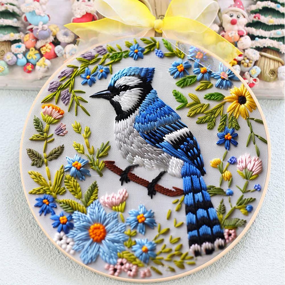 Animal Stamped Cross Stitch Embroidery Kits with Hoop Cloth Color Thread
