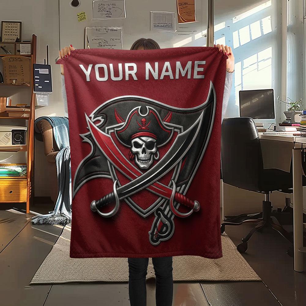 Custom Name,Tampa Bay Buccaneers Printed Flannel Blanket, soft throw for bedroom sofa, washable, Christmas present, great gift.