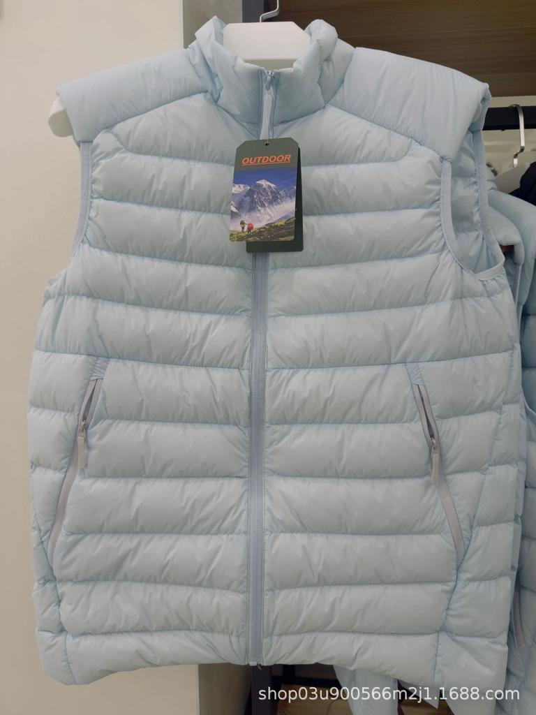 Cerium Ribbed Down Vest - 90% Goose Down, Windproof, Stand Collar, Sleeveless, Warm, Unisex, Autumn/Winter Style
