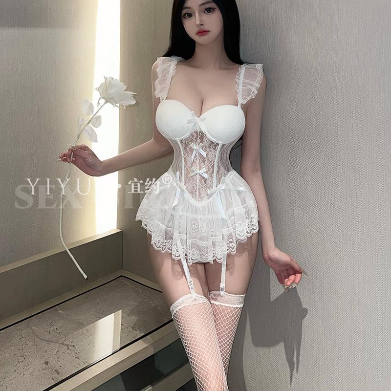 Erotic Underwear, Sexy lace Seductive vest, Pure Desire corset, garter, uniform, pajamas, Women's Set 8907