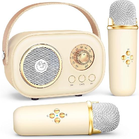 Mini Karaoke Machine with 2 Wireless Microphones,Portable Bluetooth Karaoke Machine for Kids Toys Gifts Boys Girls 3 4 5 6 7 8 9 10 11 12+ Years Old