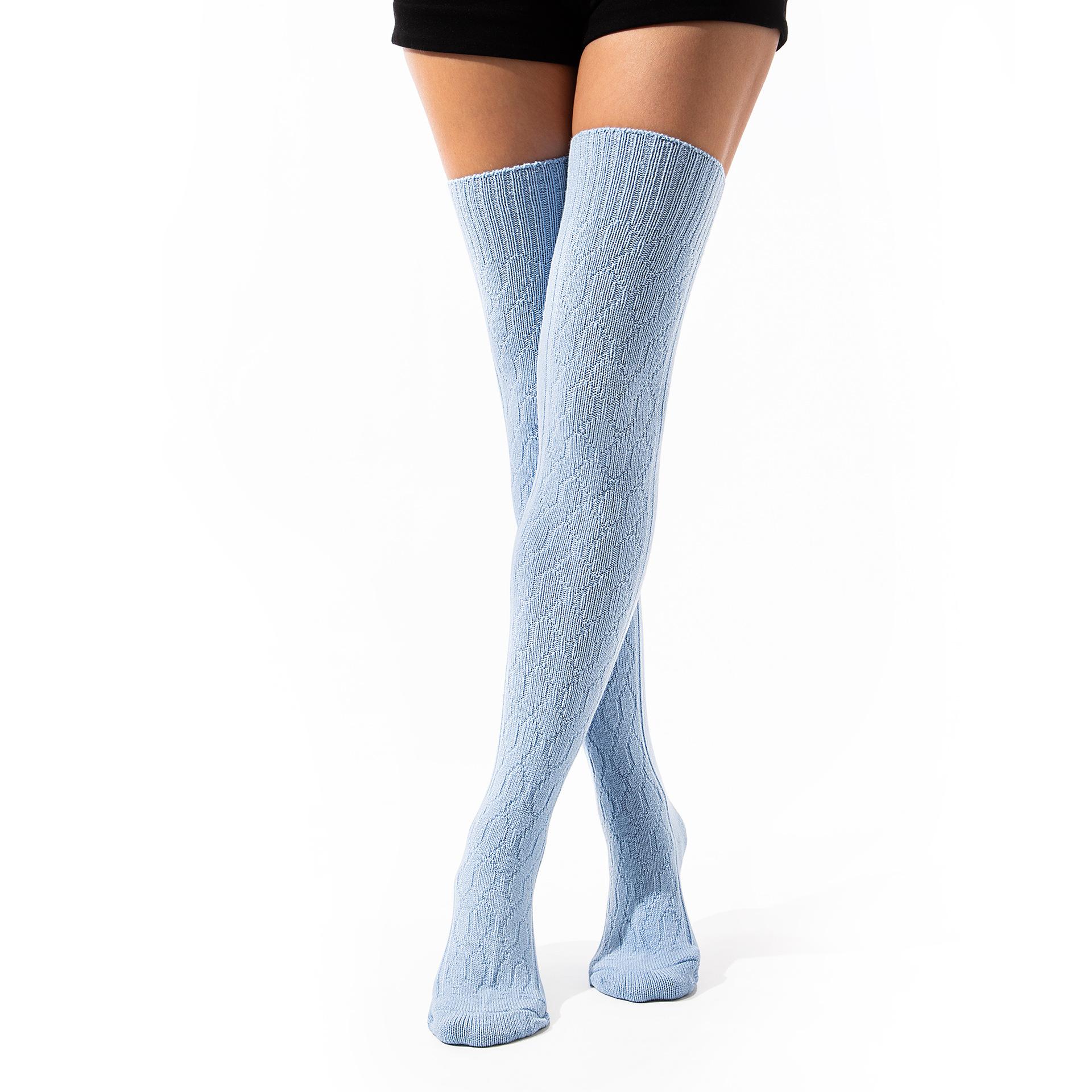 

Европейские, Американские И Длинные Вязаные Носки, Весенние Женские Толстой Вязки Шерстяные Термоноски Нагреватели Ног 20*60CM светло-синий