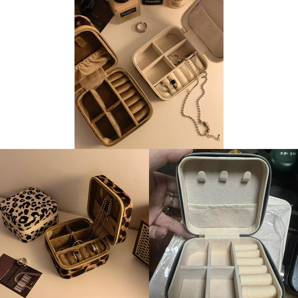 Scatola Portagioie Stampa Leopardo in Materiale PU con Cerniera per Conservazione e Organizzazione Regali