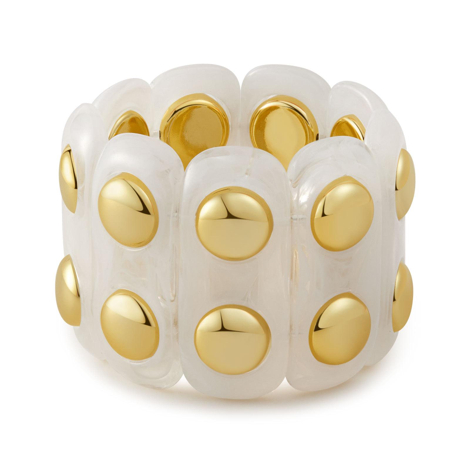 

DIEZI Fashion Trendy Geometric Round Resin Wide Bangles Vintage Handmade Rivet Elastic Rope Bracelet For Women Men Gift Jewelry белый