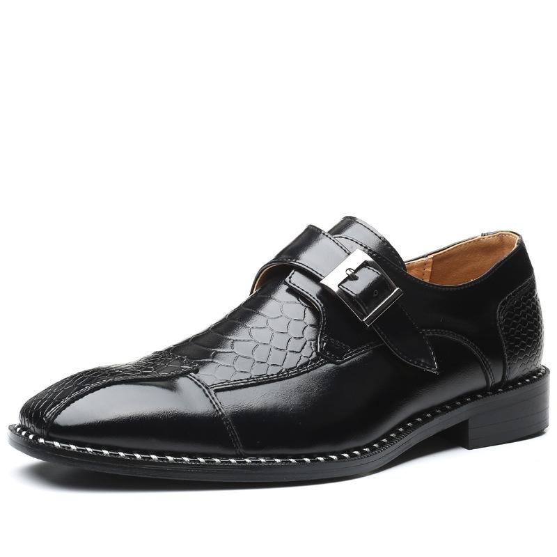 Dress leather shoes pointed flow leather shoes crocodile pattern edge buckle casual men's shoes