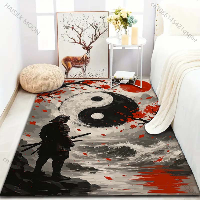 1PC Samurai and Yin-Yang Symbol Carpet for Living Room Bedroom Sofa Home Decor Rus Non-slip Floor Mat Luxury Gift
