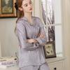 Long Sleeve Silk Pajamas Set Men Women Soft Thin Loungewear Plus Size Sleepwear