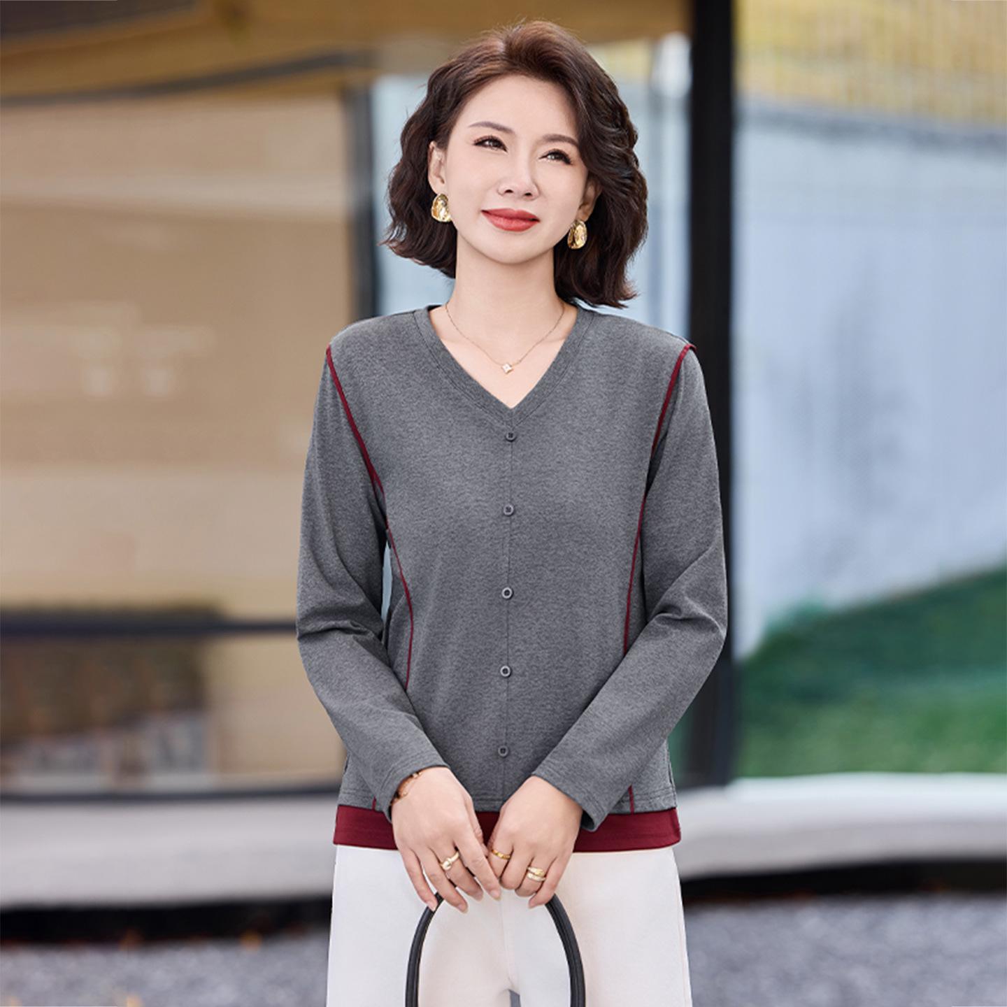 Women s V-Neck Long Sleeve T-Shirt - 2026 Spring & Autumn Bestseller, High-End Stylish Base Layer 3XL