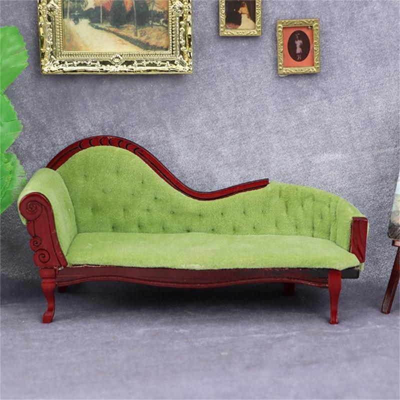 Cute 1:12 Scale Dollhouse Living Room Armchair Furniture Simulation Wood Sofa Couch Model Living Room Toy for Girls