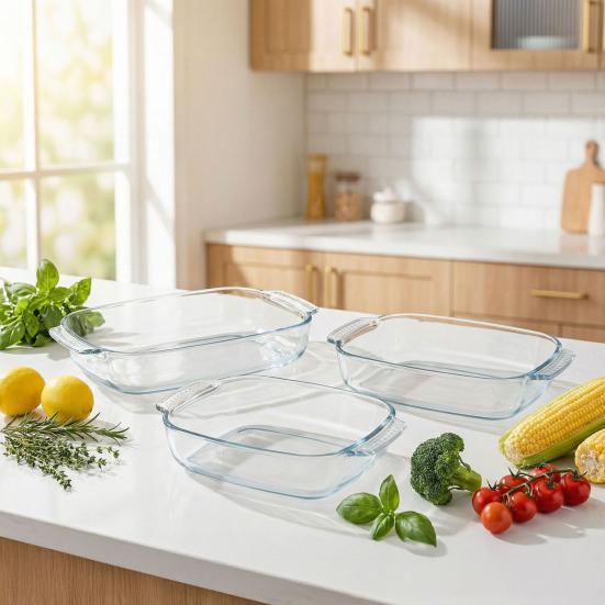 Žáruvzdorná skleněná zapékací mísa s uchy Průhledná obdélníková forma na dort do trouby, mikrovlnky, lednice Víceúčelová zapékací mísa na lasagne, ryby