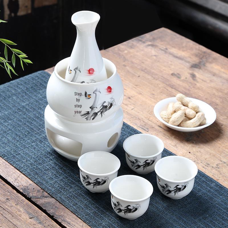 Creative Ceramic Wine Warmer - Yellow Wine Heating Set with Hot Water Pot