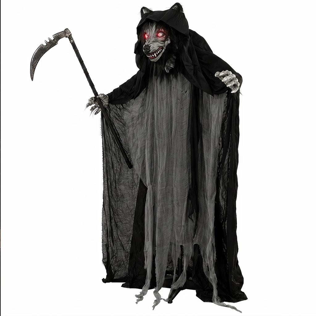 Halloween Standing Werewolf Animated Decoration with Light-Up Eyes, Sound and Touch Activated