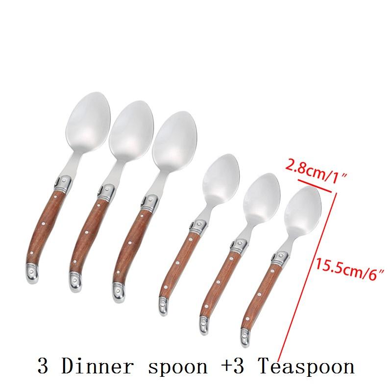 6-10 шт. 6-дюймовая чайная ложка Laguiole 8,5-дюймовые столовые ложки мини-кофейные десертные ложки набор столовых ложек с деревянной ручкой из нержавеющей стали