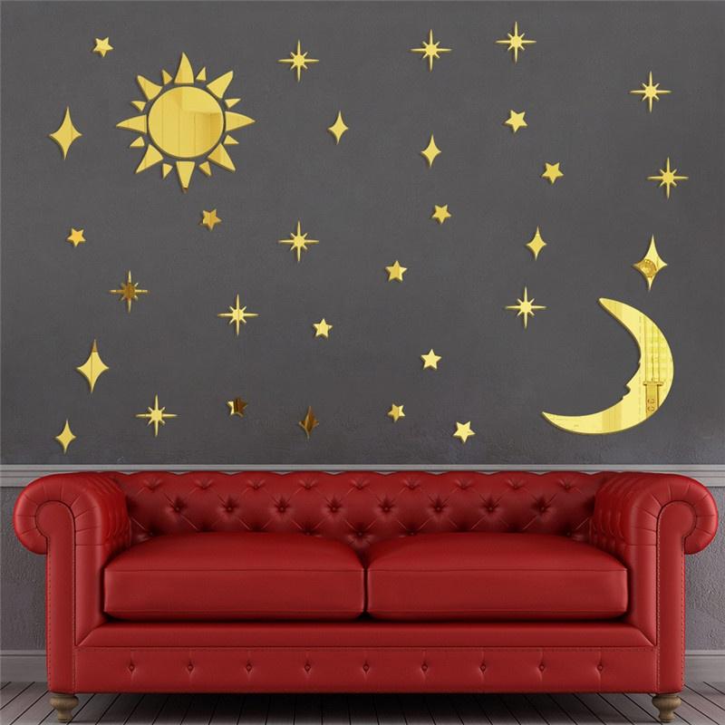 Sun Moon Stars DIY Acrylic Mirror Wall Stickers 3D Wall Stickers For Kids Rooms Decor