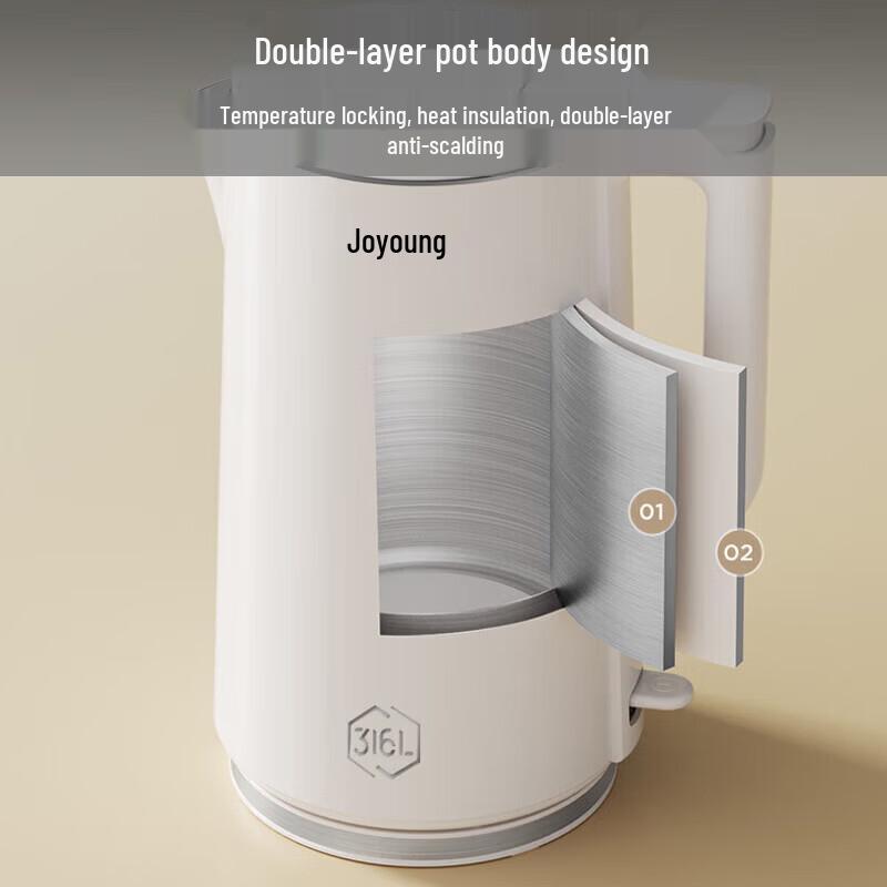 Joyoung 2L Electric Kettle with 316 Stainless Steel Interior CN plug (adapter included)