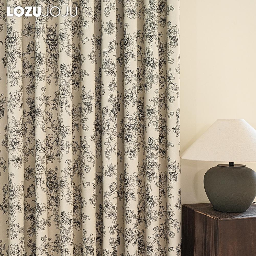1PC LOZUJOJU French Retro Sketch Flower Curtain with  Aesthetic Blackout Window Treatments for Bedroom Living Room Home Decor