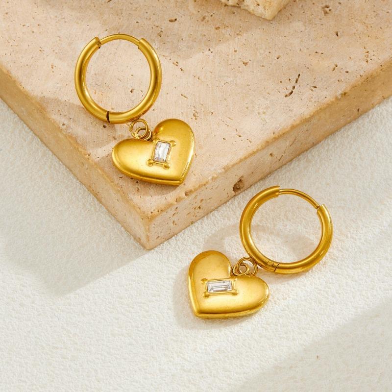 Gold Plated Stainless Steel Crystal Heart Hoop Earrings for Women