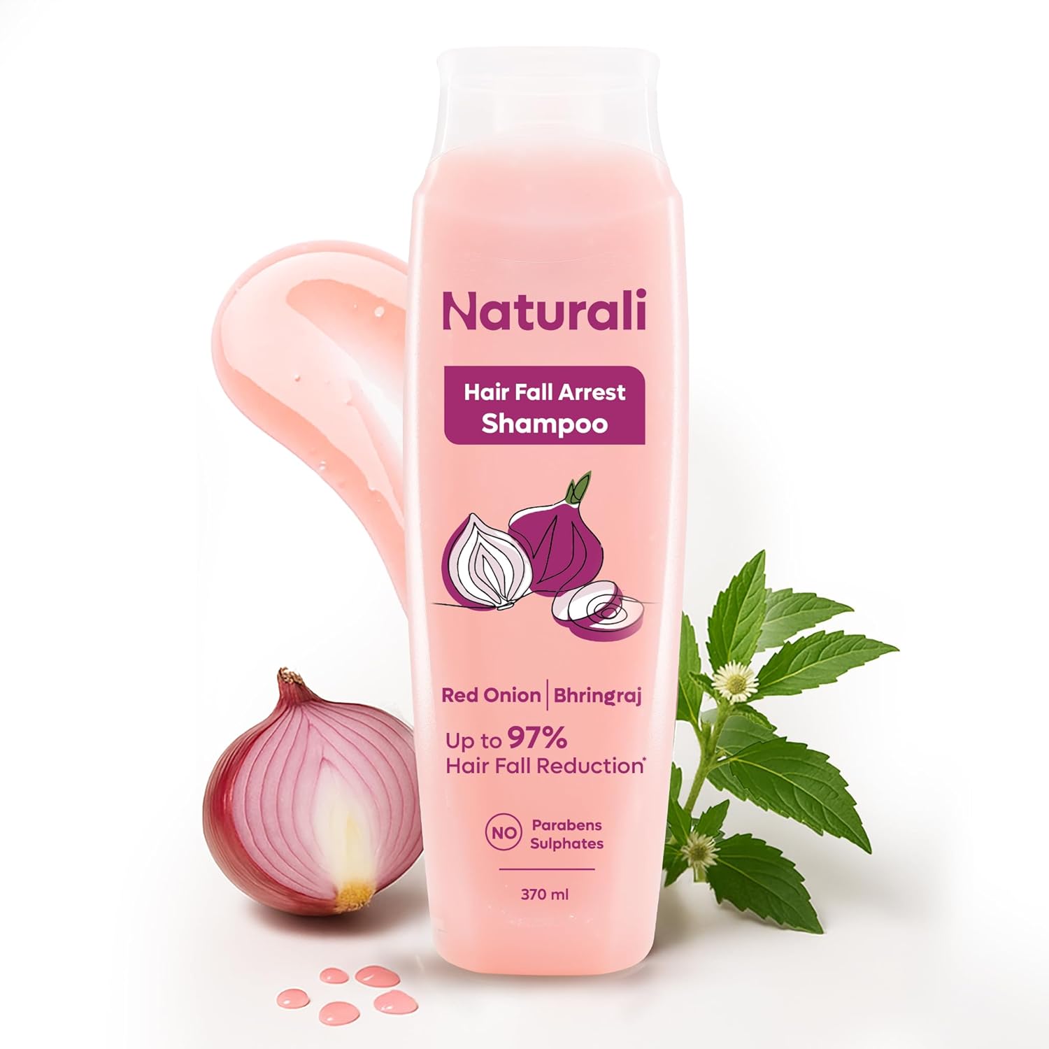 Naturali Hairfall Arrest Shampoo 370 ml Pack of 1 | Red Onion & Bhringraj | Sulphate Free Hairfall Control for Men & Women