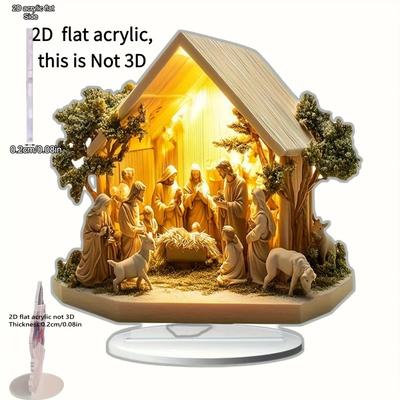 2D Flat Acrylic "Nativity Scene" Desktop Decoration, Mary, Shepherds & Lamb, Suitable for Wall Decoration, Porch, Room, Villa, Accents Home, Hallway,