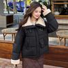 Short small thickened cotton clothes for women's winter new versatile plush lapel warm jacket trendy