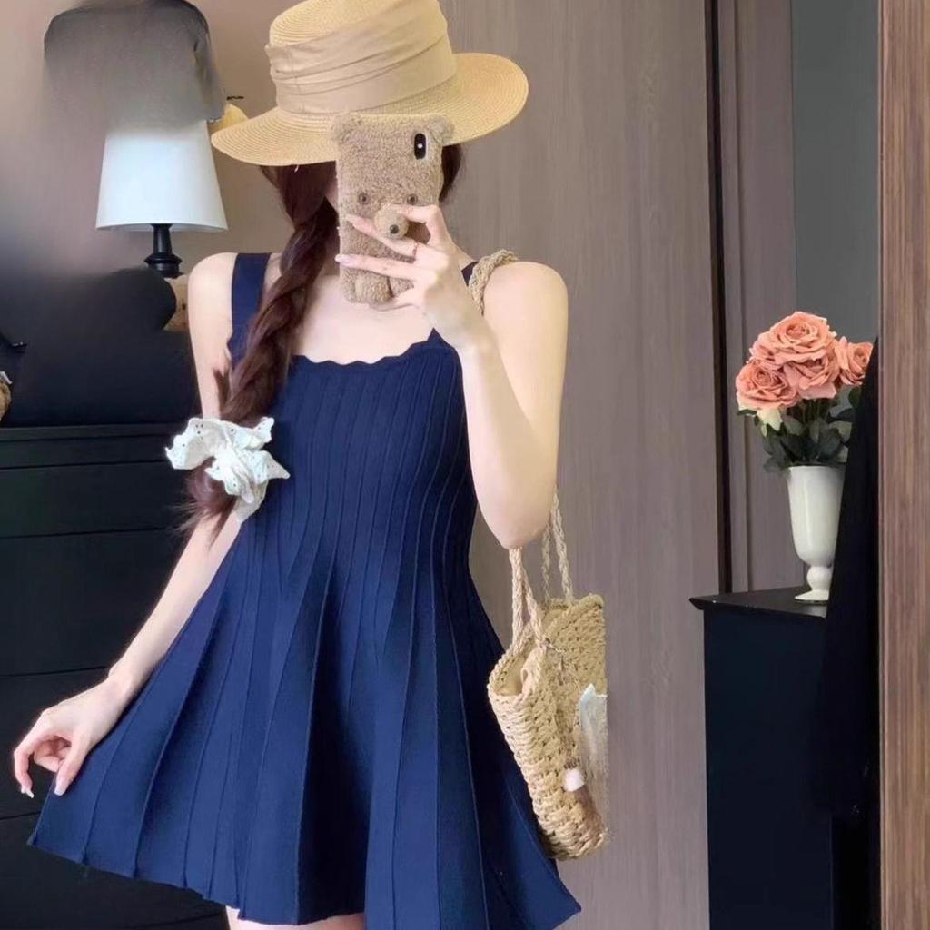 Knitted Dress for Women In Summer Slimming and High-end Look Petite Halter Dress Short Skirt