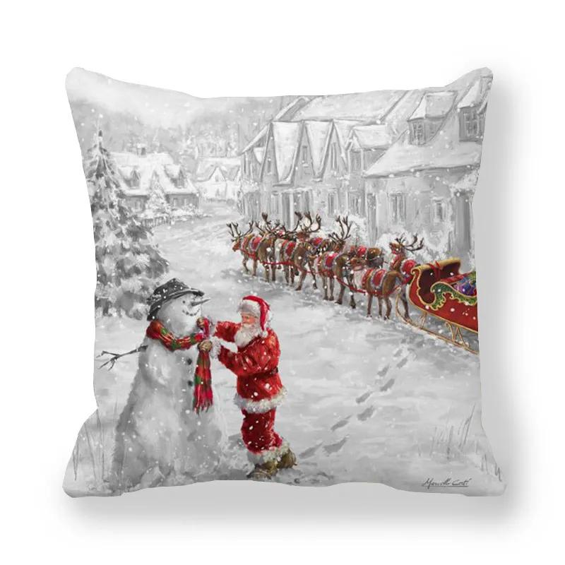 Merry Christmas  Decorations Printed Cushion Cover Home Living Room Sofa Decoration Square Pillowcase