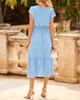 2024 Summer Women's V-neck A-line Midi Pleated Dress with High Waist Belt