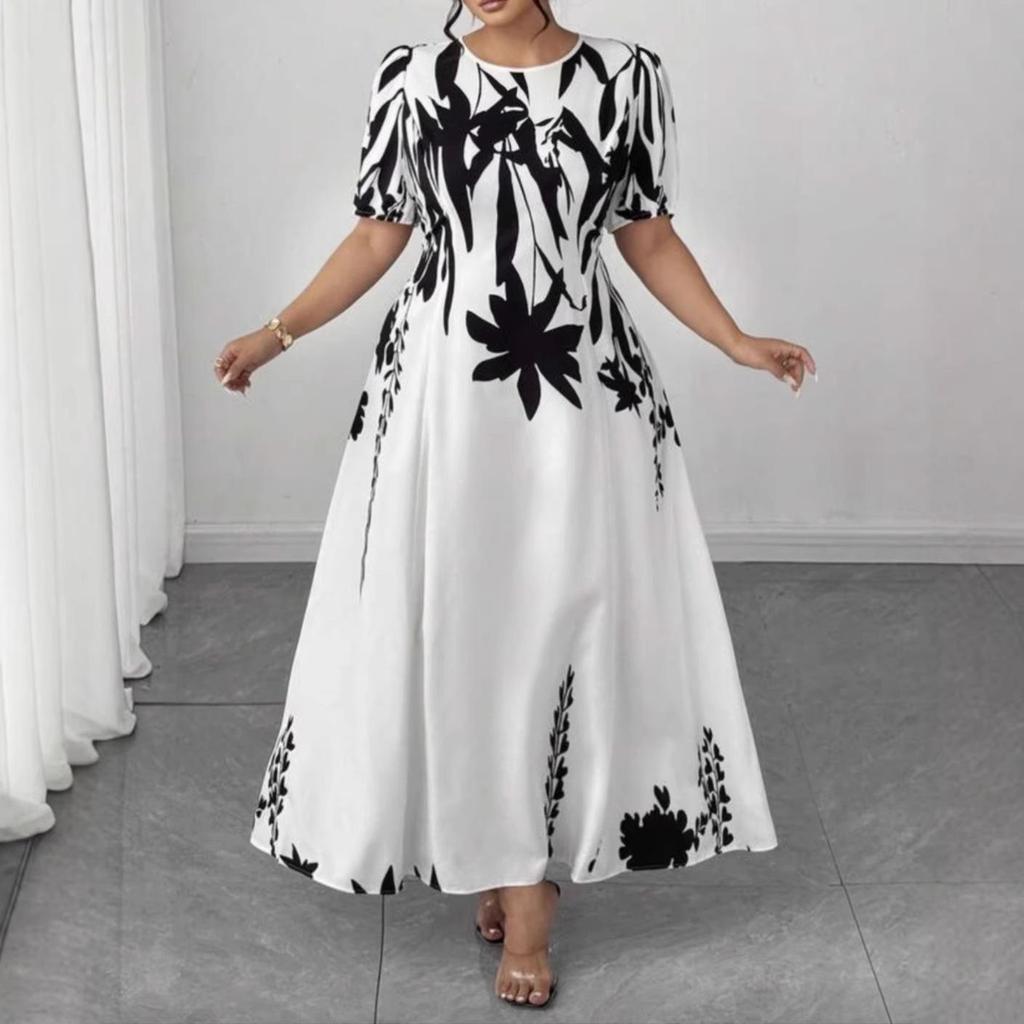 Modisches Damenkleid mit Print und Puffärmeln
