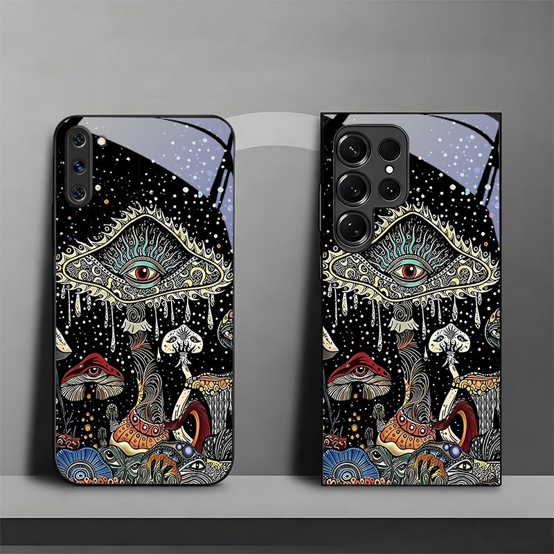 Magic Mushrooms Art Black Phone Case For Samsung Galaxy Note 10 20 A06 A07 A12 A13 A14 A15 A16 A17 A22 A23 A24 25 26 Glass Cover