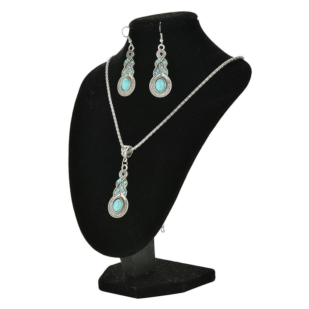 Vintage Elegant Retro Turquoise Dangel Hook Earrings & Necklace Jewelry Sets