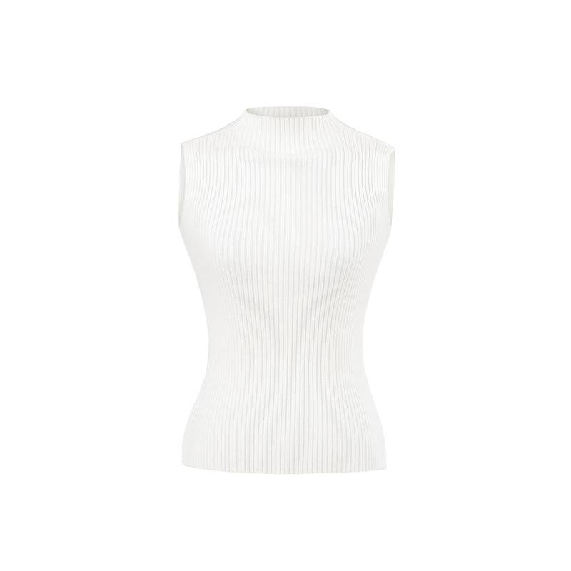 Elegant Korean Sleeveless High Neck Knit Vest for Women - 2026 Summer Slim-fit Top