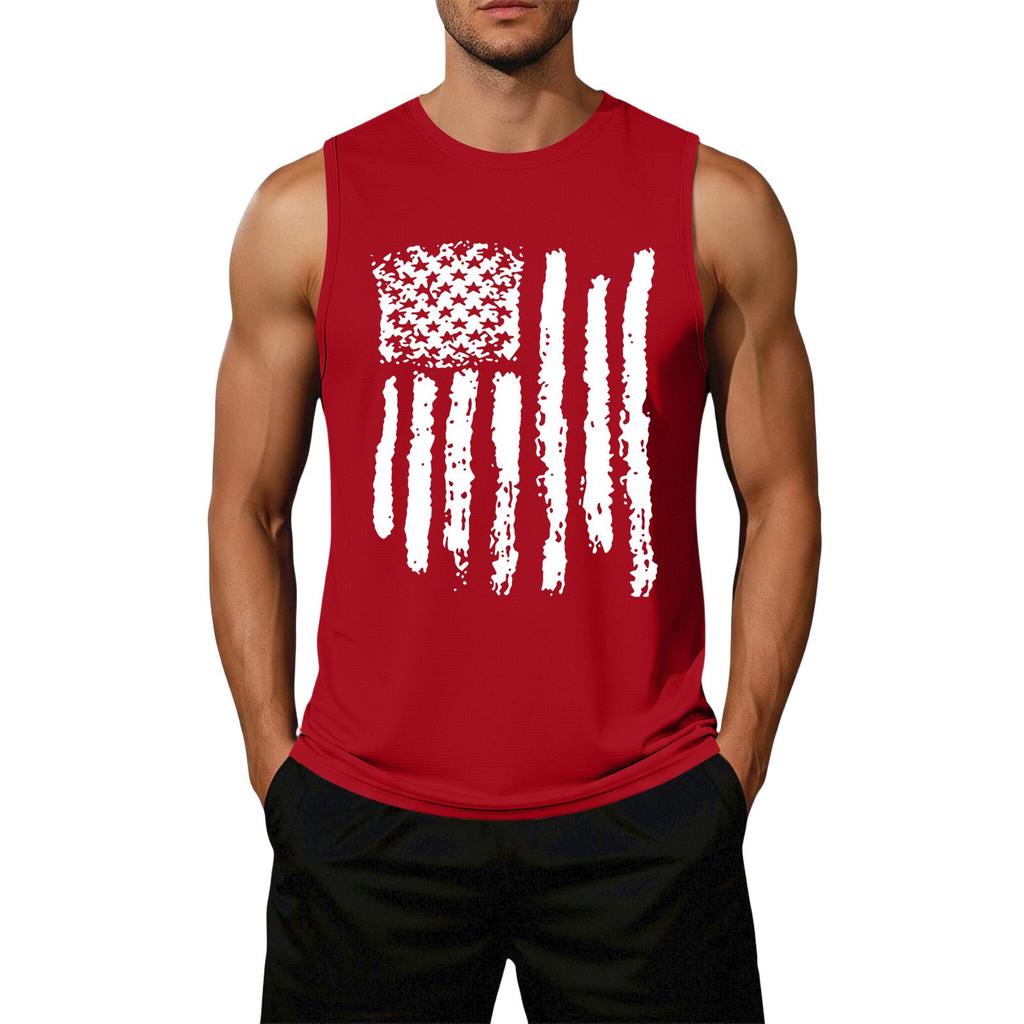 Men's Loose Fit Casual Sleeveless Top Flag Print Graphic Tank Top Lightweight Summer Shirt
