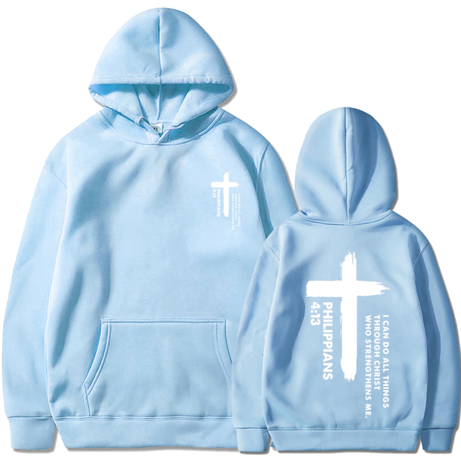 

Унисекс модный повседневный свободный плюшевый пуловер с длинными рукавами и круглым вырезом с капюшоном из веревки M небесно-голубой