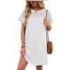 Spring/Summer Lace Splicing Loose Short Sleeve Dress New Solid Color Sweet A-line Dresses Round Neck Elegant Solid Color Casual Simple Party Clothing