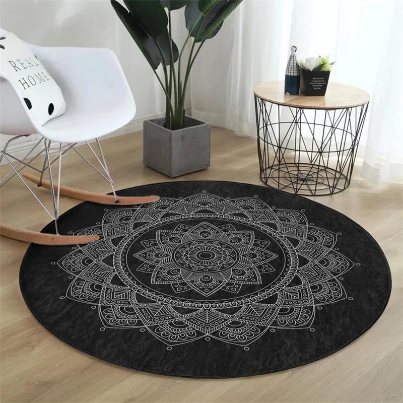 

Green Mandala Print Carpet Rug for Living Room Bedroom Bedside Non-slip Soft Rugs Coffee Table Carpets Lounge Foot Mat Washable 60cm