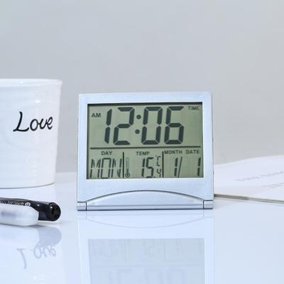 Digital LCD Folding Desktop Travel Alarm Clock Calendar Temperature Snooze Clock