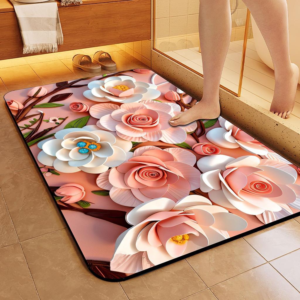 Diatom Mud Floor Mat Oil Painting Flower Floor Mat 3D Visual Three-dimensional Bathroom Floor Mat Bathroom Floor Mat Entrance Door Mat