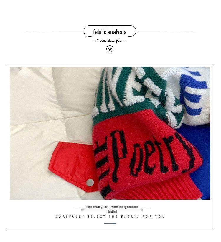 Women's Winter Cotton Coat - Color Block Hooded Jacket with Knitted Sleeves and Letter Design