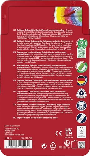Faber-Castell ColorGrip Watercolor Pencils, 12 Colors (Tin)