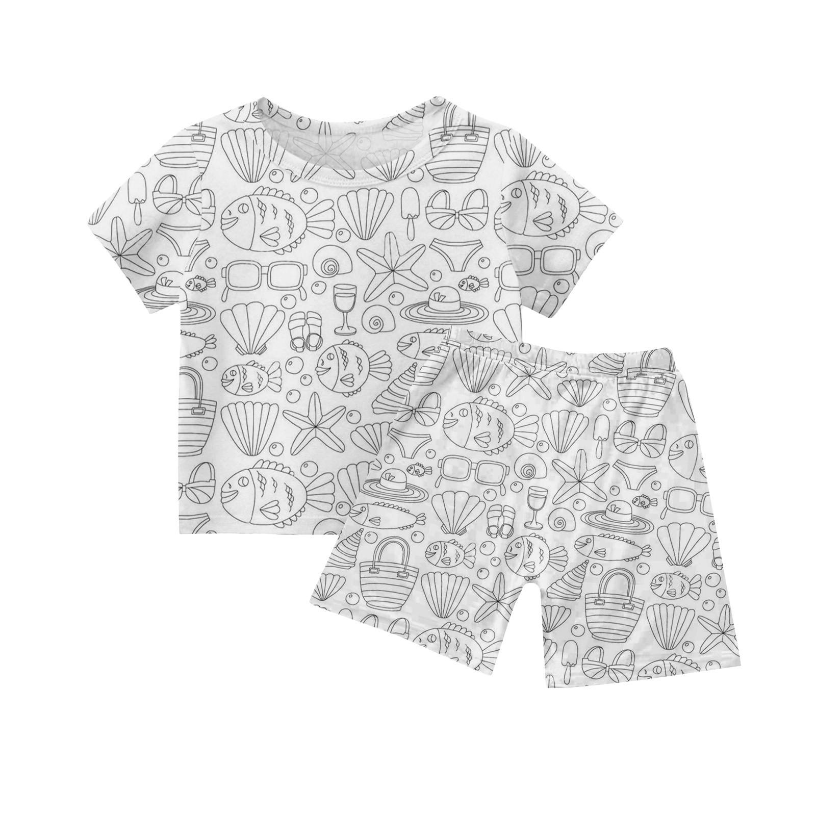 

Удобный свободный комплект из топа и брюк для мальчиков и девочек с круглым вырезом и короткими рукавами для детей 90 светло-серый