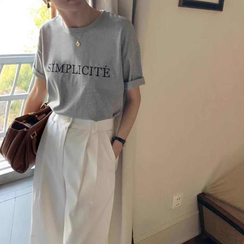 Summer Women's Simple Round-neck Loose Top Short-sleeved T-shirt with Letter Prints