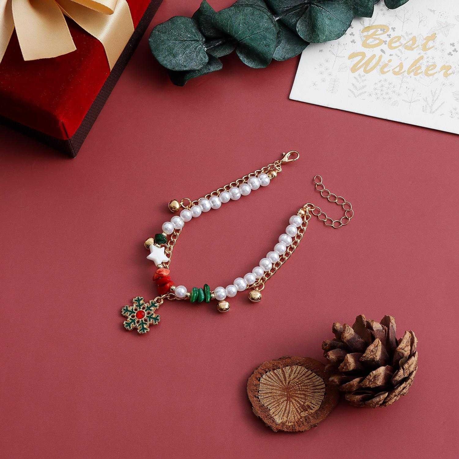 

Christmas bell snowflake jewelry, stars irregular natural stone creative double bracelet