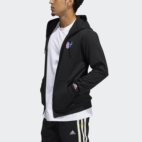 adidas Solid Color Sports Running Training Hooded Jacket for Men, Black