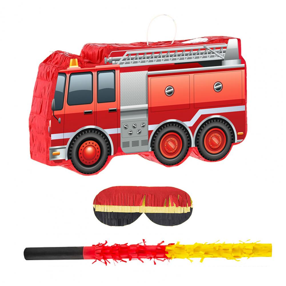 Children Party Pinata Truck Pinata for Kids Firetruck Pinata Set with Stick Blindfold Confetti Firefighter Birthday for Kids
