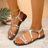 Fashion Flat Sandals Summer New Square Head Open Toe Thin with Metal Buckle Soft Sole Anti-slip Wear-resistant Large Size Women's Shoes